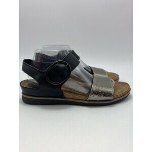 Sofft Bali Womens Black Silver 2-tone Flat Sandals Hook Loop Size 9.5 Vegan